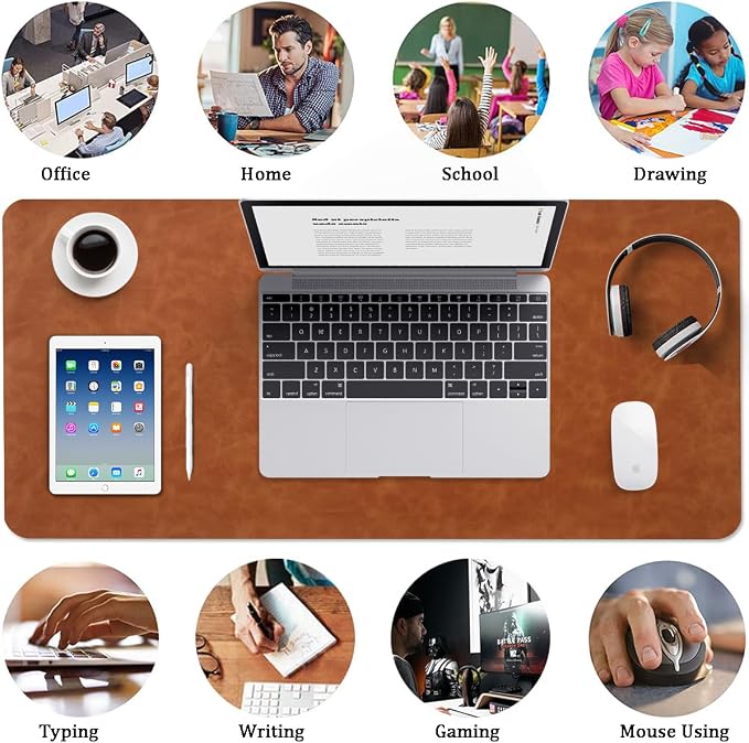 Distressed Leather Desk Mat - Non-Slip PU Leather Desk Pad Protector - Large Waterproof Mouse Pad Computer Keyboard Desk Mat Desk Accessories for Office & Home (Brown, 31.5"x 15.7")