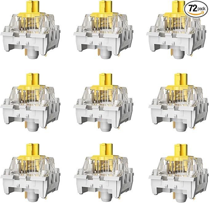 Zhouwang Yellow Keyboard Switches,3-Pin Pre-Lubed Linear Switches for MX Mechanical Gaming Keyboard(Yellow,72PCS)
