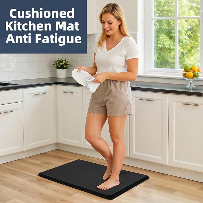 Kitchen Mat Cushioned Anti Fatigue, 0.75" Waterproof,Non Slip Kitchen Rugs, Memory Foam Comfort Mat for Standing at Home,Office,Sink,Laundry(20"x39" Black)