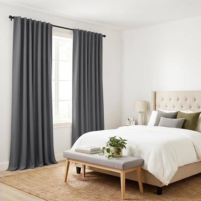 PONY DANCE Extra Long Blackout Curtains 108 inches Long for Bedroom, 9 FT Rod Pocket Back Tab Room Darkening Noise Reducing Drapes for Living Room Windows, W 52 x L 108 inch, Grey, 2 Panels