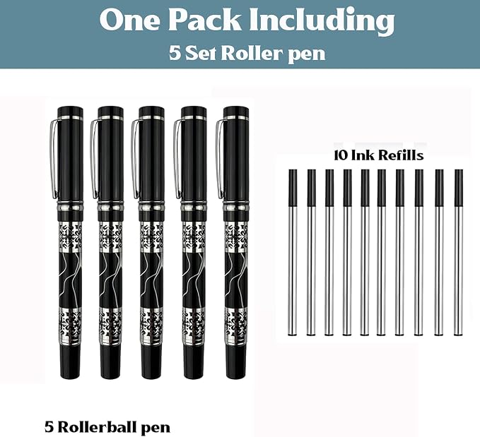 Ancolo Custom Personal Office Pens 10 Ink Refill - Quality pens Fine point -Engraved Team Name, Phone Number, Message Gift for Bank, Office, Business Hotel Lobbies 5 Pack/Set