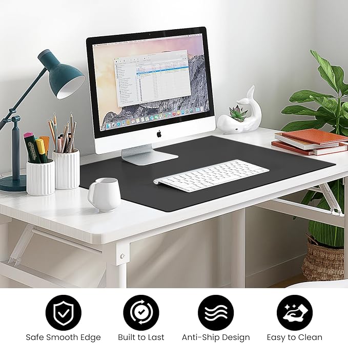VASUHOME 24" x 18" Black Tempered Glass Desk Mat - Multi-Functional Desk Pad for Keyboard and Monitor Protection, Dry Erase Surface, Ideal Table Top Protector for Home & Office