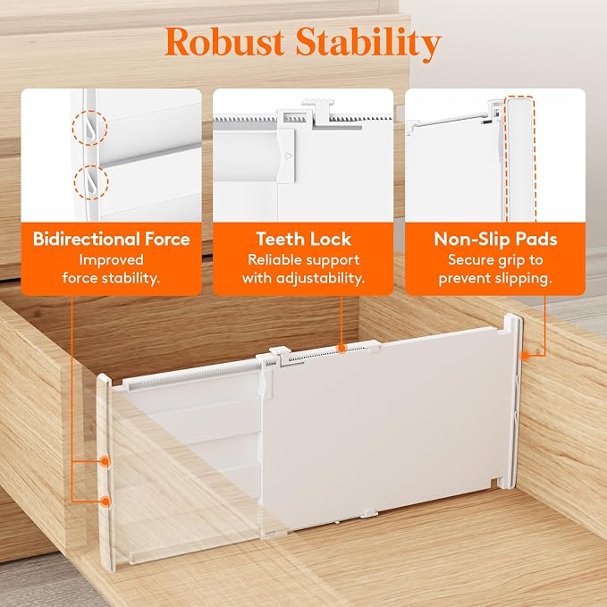 Lifewit 8" Tall 8 Pack Drawer Dividers, 13.8"-22.2" Adjustable Deep Drawer Organizer Clothes, Expandable White Plastic Separators for Dresser, Kitchen, Cabinet, Closet, Office Organization & Storage