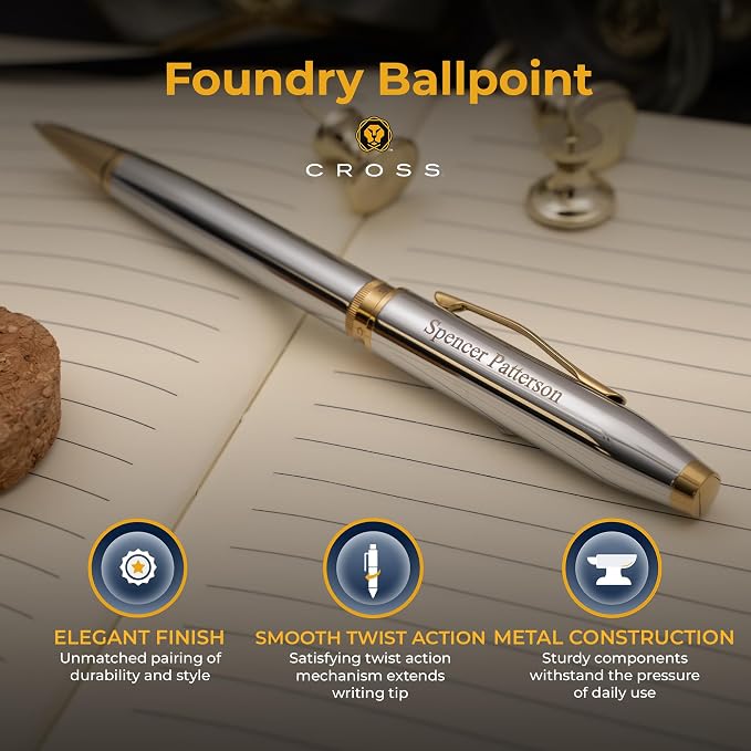 Cross Foundry Engraved Ballpoint Pen, Medalist Chrome, Twist Action, Personalized Gift for Graduation, Career Advancement, New Job, Corporate Teams, Cross Gift Box Included
