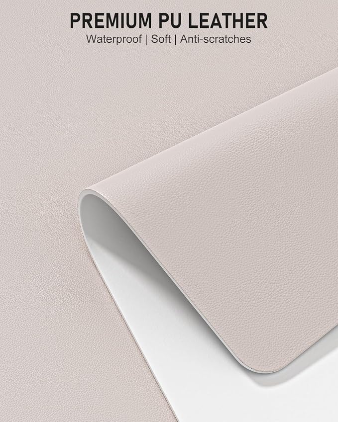 Desk Pad, 23.6" x 13.8" PU Leather Non-Slip Desk Mat Large Mouse Pad for Desktop, Waterproof Laptop Computer Writing Mat for Office, Home, Work, Gaming, Beige Gray