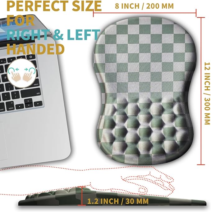 Hokafenle Ergonomic Mouse Pad Wrist Support with Massage Design, Wrist Rest Pain Relief Mousepad with Memory Foam&Non-Slip PU Base, Mouse Pads for Wireless Mouse & Desk (12x8 inch,Checkerboard)