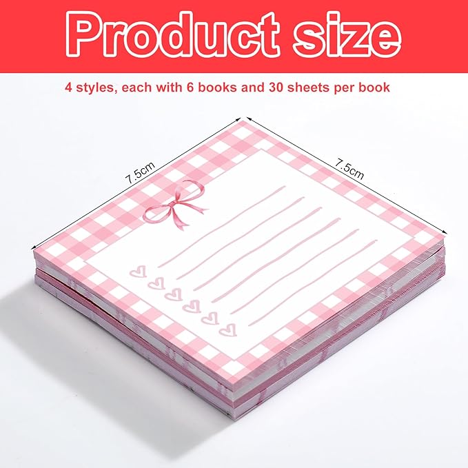 Thenshop 24 Pad/720 Sheets Coquette Bow Sticky Notes 3 x 3 Inch Cute Bow Sticky Note Pads Coquette Stuff Ribbon Notebook Memo Pads School Supplies for Women Party Favors(Pink)