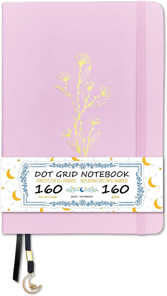 BUKE Dotted Notebook - Cotton Fabric Hardcover - 160gsm Thick Bamboo Paper - A5 Size Dotted Journal - 5x5mm DOT GRID Layout 160 Pages With Gift Box (BKC-6F)