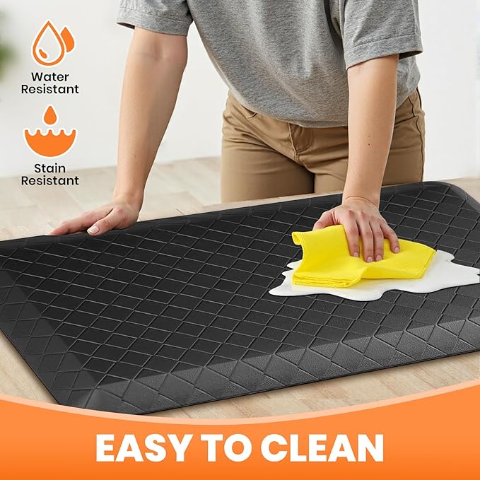 4/5 Inch Extra Thick Kitchen Mats for Floor,Non Slip Anti Fatigue Kitchen Rugs,Waterproof Stain Resistant Sink Mat,Cushioned Standing and Comfort Mats for Office (17"x28" Black)