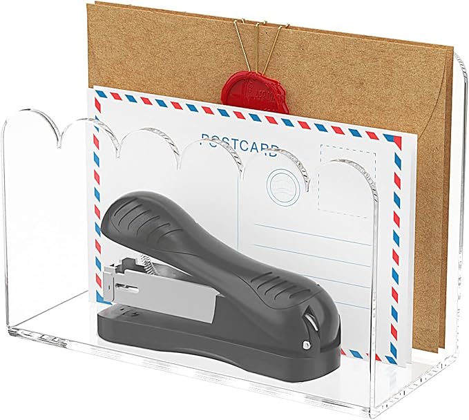 YAGELI 1-Slot Acrylic Mail Organizer for Desktop – Scalloped Clear Document Sorter, Vertical File Holder for Office/Home, Space-Saving Desk Organizer for Letters,Envelope,Bills,Stationery