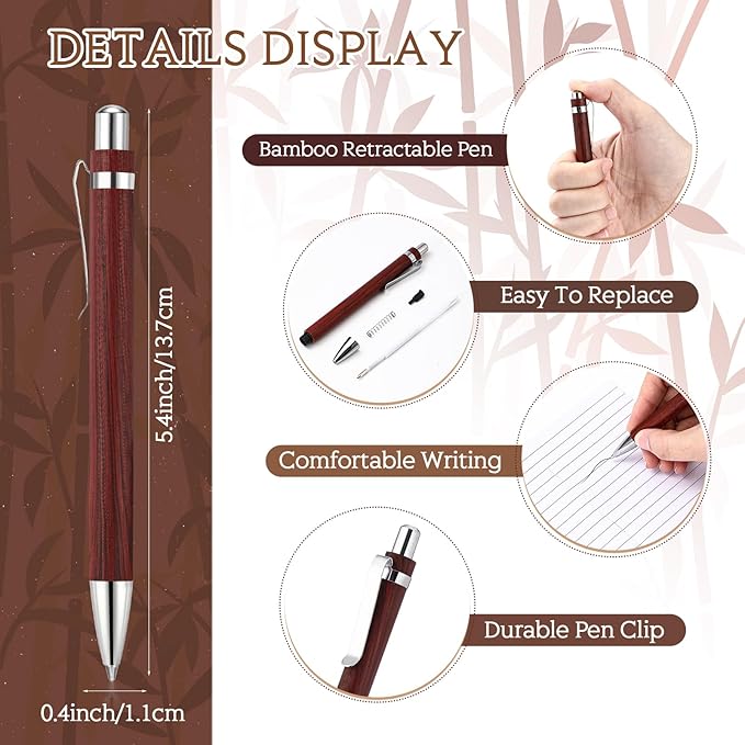 12 Pcs Bamboo Pens Employee Appreciation Gifts Engraving Wooden Ballpoint Pens Must Have for Writing Office Staff Coworkers(Log Color)