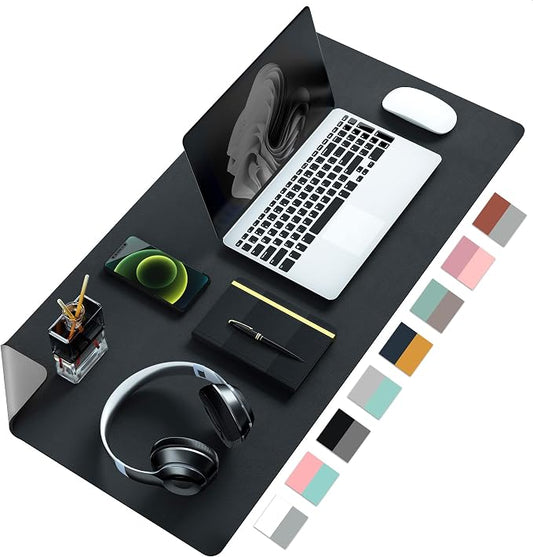 Aothia Double-Sided PU Leather Desk Pad - Non-Slip Large Mouse Pad & Desk Mat for Office, Home - Waterproof, Easy to Clean, Durable Dual-Sided Surface (31.5" x 15.7", Black)