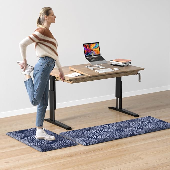 LuxStep Kitchen Mats for Floor,0.47 inch Thicker Cushioned Rug Anti-Fatigue Mats for Kitchen Decor Accessories,Waterproof Non-Slip Mats and Rugs Set for Office,Laundry 17.3"×29"+17.3"×47",Blue