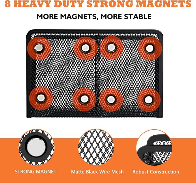 Ameceres Magnetic Pencil Holder - Extra Strong Magnets Mesh Marker Holder Perfect for Whiteboard, Refrigerator and Locker Accessories (2-Compartment (1 Pack))