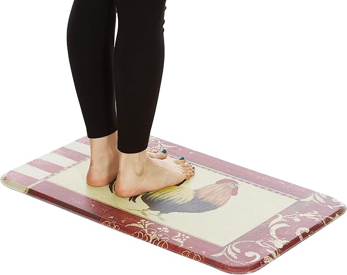 J&V TEXTILES Anti Fatigue Cushioned Comfort Mat, Ergonomically Durable, Supportive, Padded, Thick and Washable, Stain-Resistant, Kitchen, Garage, Office Standing Desk Mats (Rooster)