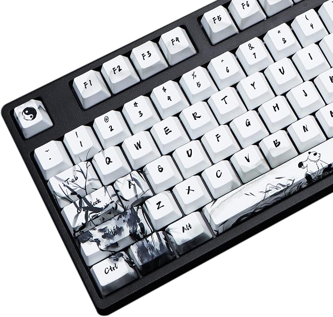 MOLGRIA Keycaps 110 Set Ink Panda for Full Sized Keyboard, Custom PBT OEM Profile Key Caps with Keycap Puller for Cherry MX Khail Switches 60 Percent Gaming Keyboard