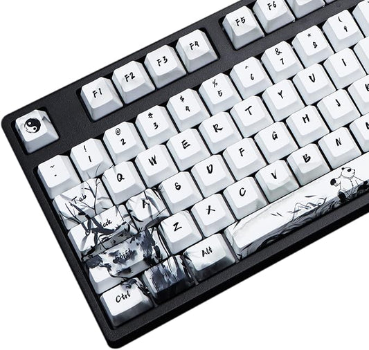 MOLGRIA Keycaps 110 Set Ink Panda for Full Sized Keyboard, Custom PBT OEM Profile Key Caps with Keycap Puller for Cherry MX Khail Switches 60 Percent Gaming Keyboard
