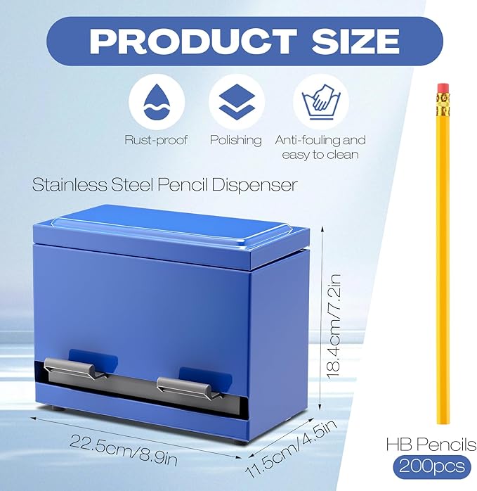 201 Pcs Stainless Steel Pencil Dispenser Kit for Classroom Metal Straw Dispenser with 200 HB Pencils Back to School Supplies Pen Holder for Classroom Desk Teacher Must Haves Office(Blue)
