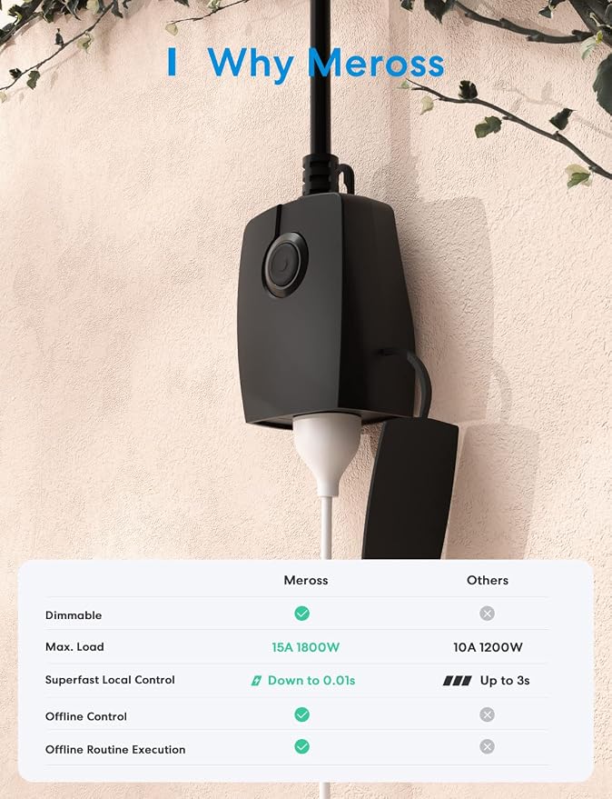meross Outdoor Dimmer Plug, Smart Outdoor Plug Works with Apple HomeKit, Alexa, Google Home, IP44 Outdoor Dimmer for String Lights Lamps, Patio Lights with Voice & Remote Control, Schedule & Timer
