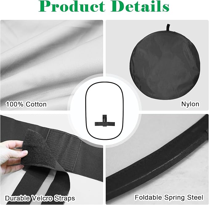 Green Screen Backdrop, 58in Portable Green Screen Chair with Stand Double Sided Foldable Green Background, Chroma Key, for Photography Streaming Gaming Photo Zoom Video Chats and Meeting (White)