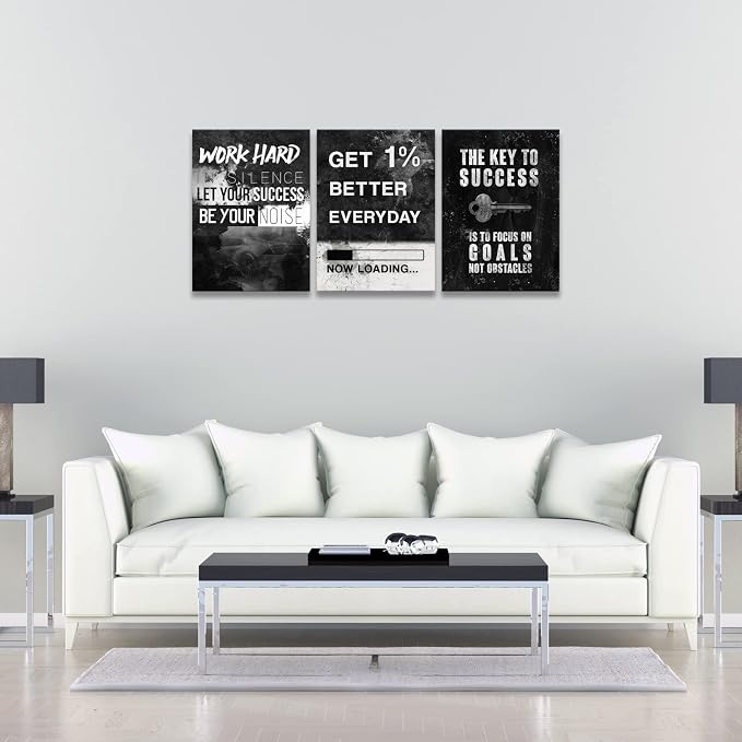 KAWAHONE Motivational Success Canvas Wall Art for Home Office Workplace, Perseverance Leader Canvas Quotes Motivate Success Positive Poster Framed Ready to Hang