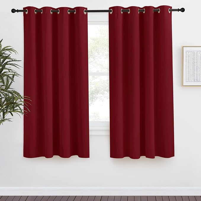 NICETOWN Blackout Curtain 57 inch Length, W55 x L57 Inch, Burgundy Red, 8 Grommets Top, 1 Piece, Thermal Insulated Modern Window Treatment Soundproof Drape Panel for Bedroom/Living Room