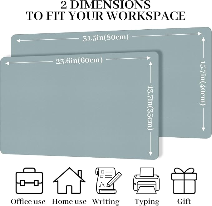 Large Desk Pad Mat, Leather Blue Desk Mat for Desktop, Computer Desk Mouse Pad Non-Slip, Waterproof Keyboard Mat for Office/Home/Decor, 31.5" x 15.7"