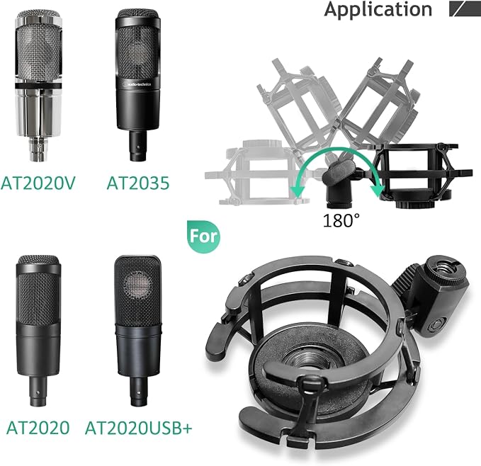 AT2020 Mic Stand, Adjustable Mic Boom Arm with Shock Mount, Foam Windscreen and Cable Ties, for AT2020 AT2020USB AT2020USB+ AT2035