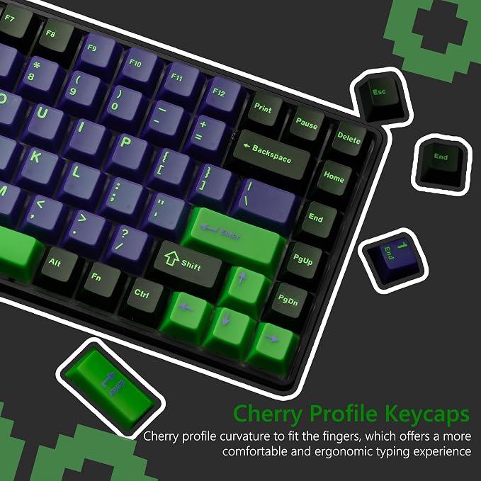 Womier PBT Jelly Keycaps Purple, Custom Keyboard Keycaps 60 75 100 Percent, Translucent Key caps 127 Keys, Cherry Profile for 61/68/84/87/98/100 Cherry Gateron MX Mechanical Gaming Keyboards