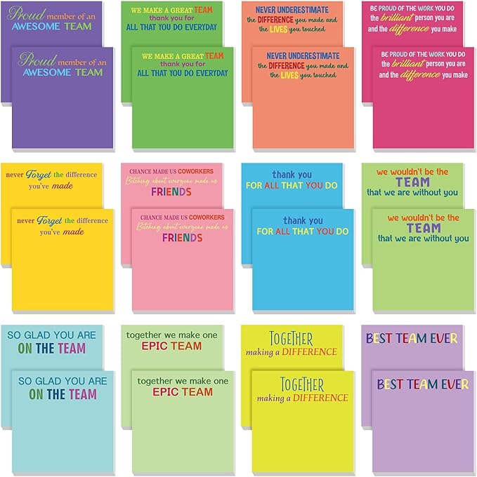 Yinder 24 Pcs Inspirational Sticky Notes Thank You Gift Motivational Sticky Note Pad Employee Appreciation Gift Bulk for Staff Coworker Teacher Nurse Office Groups 3 x 3'' (Thank You,Bright)