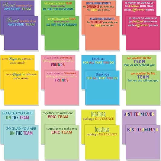 Yinder 24 Pcs Inspirational Sticky Notes Thank You Gift Motivational Sticky Note Pad Employee Appreciation Gift Bulk for Staff Coworker Teacher Nurse Office Groups 3 x 3'' (Thank You,Bright)