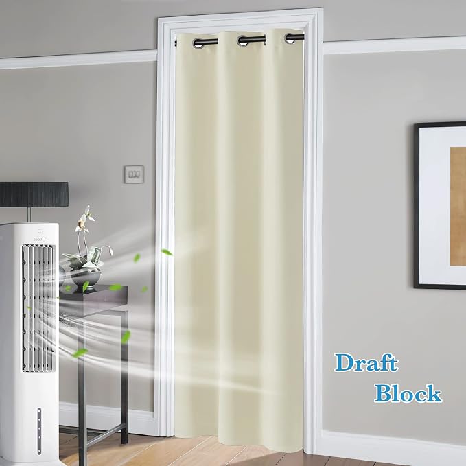 RYB HOME Blackout Curtains Thermal Insulating Privacy Temporary Door Curtains for Bedroom Closet Doorway Accordion Door Interior Living Room Kids Nursery Dining, Wide 60 x Long 90 inch, Beige