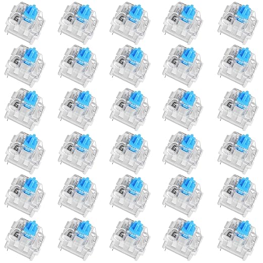 30Pcs Blue Switch Replacement, 3 PIN Mechanical Keyboard Switches, Clicky with Strong Tactile Feedback, Accurate Typing, Dustproof, Office and Gaming LED Keyboard Universal Replacement Parts