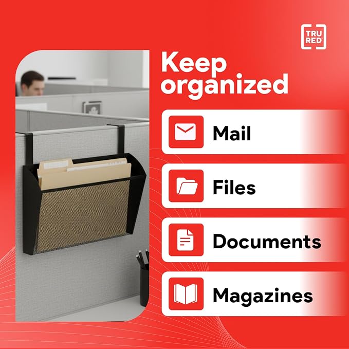 Staples TRU RED Mesh Letter Wall File, 1 - Pocket, Black - Wall - Mounted File Organizer for Mail, Documents and Quick - Access Storage