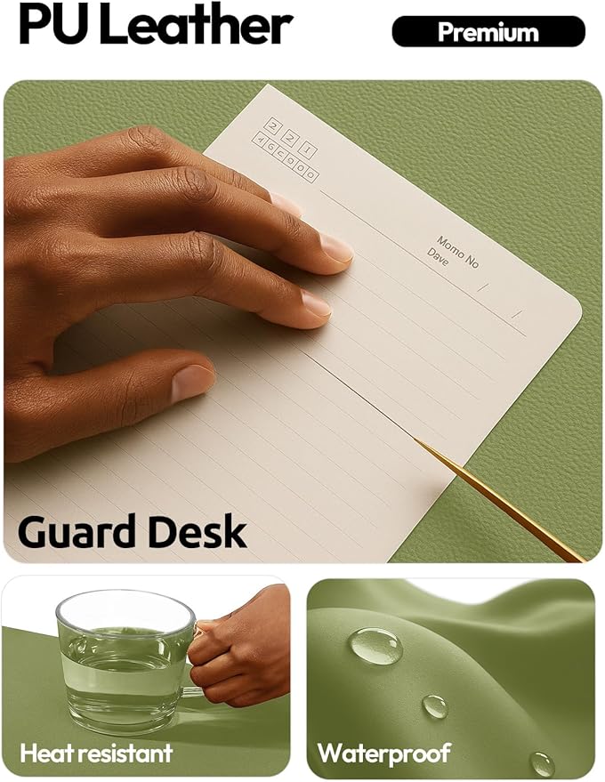 YSAGi Leather Desk Protector, Office Mat, Large Mouse Mat, Non-Slip PU Leather Blotter, Laptop Desk Mat, Waterproof Writing Pad for Office and Home(Green, 63" x 24")