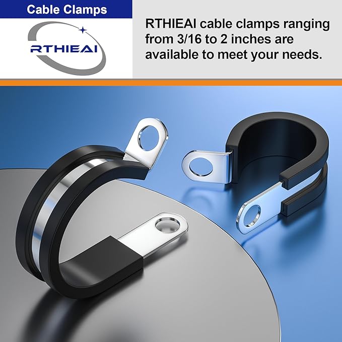 RTHIEAI 100 PCS 1/2 Inch Cable Clamps - 304 Stainless Steel, Insulated, Hose & Pipe Clamps