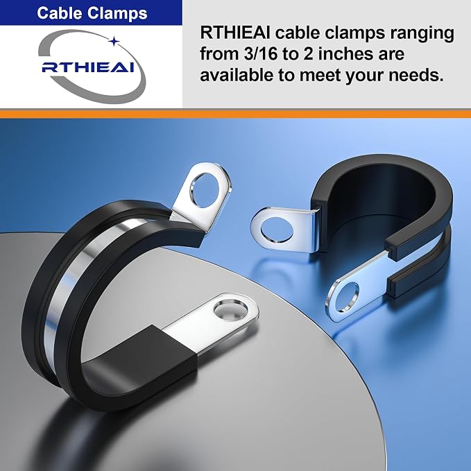 RTHIEAI 100 PCS 3/4 Inch Cable Clamps - 304 Stainless Steel, Insulated, Hose, Pipe, Sturdy, Wire Clamps