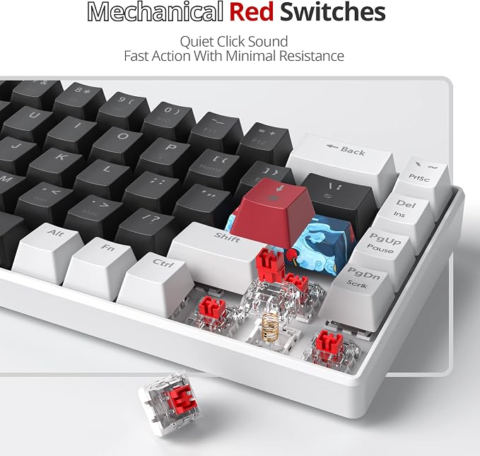 60 Percent Gaming Keyboard 68 Keys Mechanical Keyboard LED Backlit Compact Wired Keyboard with Red Switch for Windows PS4/5 Xbox Gamer(White-Black)