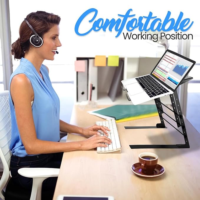 Pyle Portable Dual Laptop Stand - Standing Table with Adjustable Height, Ergonomic Design & Anti-Slip Prongs for DJ Mixer, Sound Equipment, Workstation, Gaming & Home Use - PLPTS38, Black (Pack of 6)