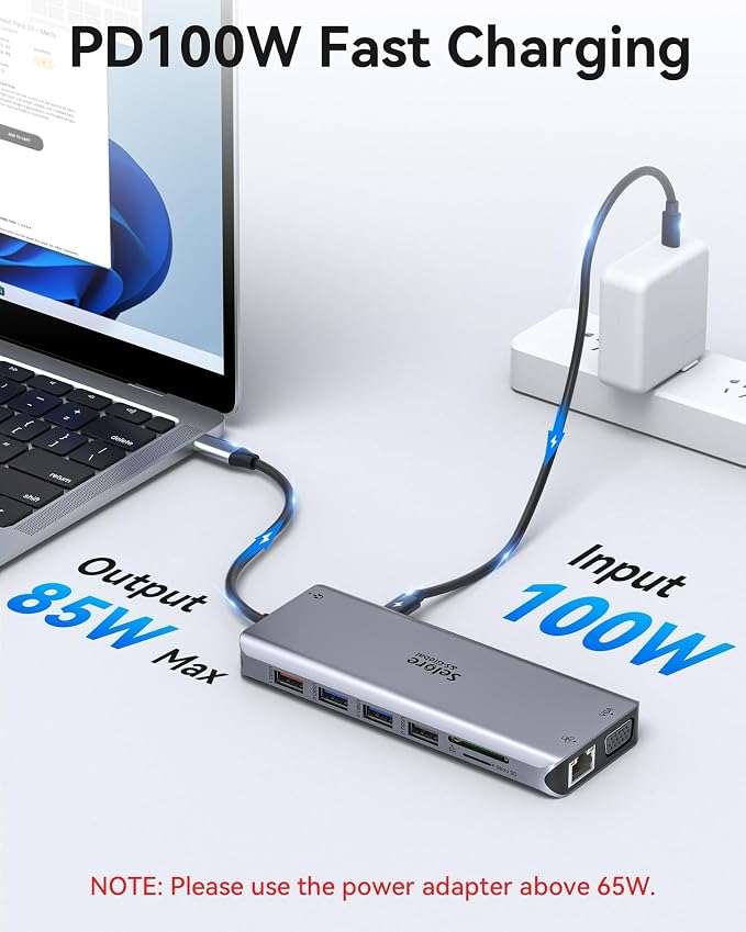 Selore USB C Docking Station Dual Monitor,Laptop Docking Station,14 in 1 Docking Station 3 Monitors with 2 HDMI,VGA,10G USB A/C,100W PD,6 USB A/C Ports,USB C Hub Multiport Adapter for Windows Laptops
