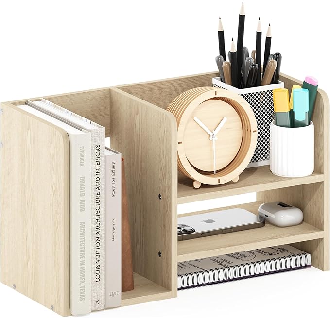 Furinno Hermite Wood Desktop Book and Home Office Supplies Storage Organizer, Bauhaus Oak