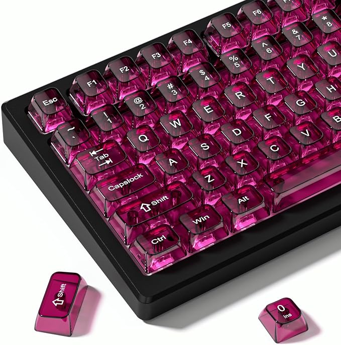dagaladoo Clear keycaps,Transparent Keyboard keycaps,Jelly Key caps Set,Shine Through keycap，MDA Profile Keyboard caps for Mx Switches Mechanical Keyboard(Fuchsia)