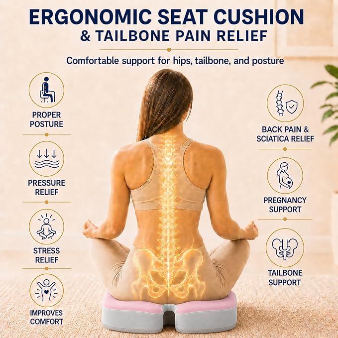 Seat Cushions for Office Chairs Wheelchair Cushion for Long Sitting Back Pain，Memory Foam Seat Car Computer Desk Chair Cushion，Coccyx Cushion for Tailbone Pain Relief Cushion Office Chair Butt Pillow