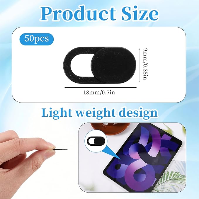 50 Pcs Webcam Cover Slide, 0.023 Inch Ultra-Thin Universal Laptop Camera Cover Slide for Laptop, Computer, Phone Protect Your Privacy and Security