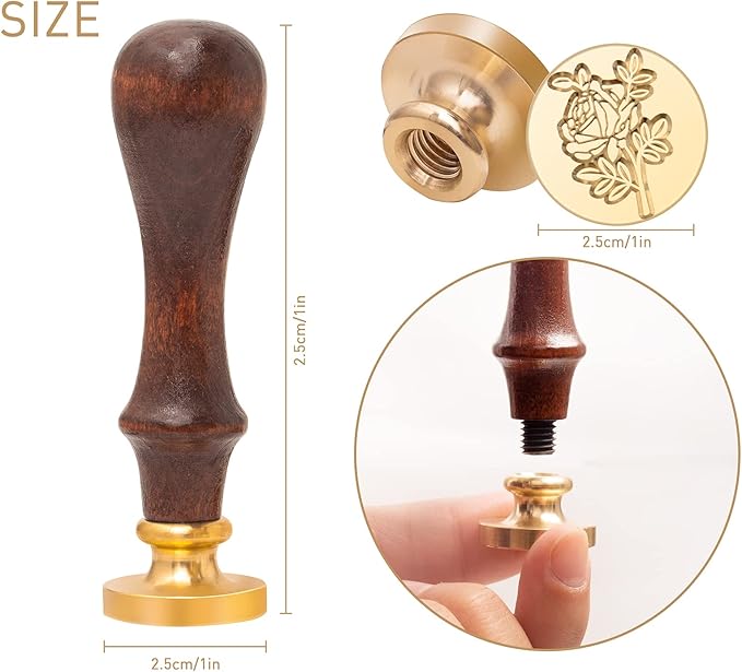 Romantic Rose Wax Seal Stamp, Elegant Garden Botanical Plant Sealing Stamper with Wooden Handle for Floral Aesthetic Wedding Invitation Card Envelope Letter Planner Journal Accessories