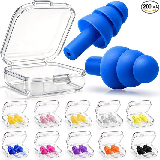 200 Pairs Ear Plugs for Sleeping Noise Cancelling, 10 Colors Reusable Silicone Sound Blocking Earplugs, Waterproof Noise Reduction Ear Plugs for Shooting, Swimming, Concerts, Snoring