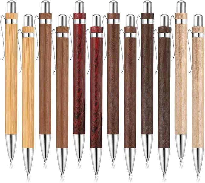 12 Pcs Bamboo Pens Employee Appreciation Gifts Engraving Wooden Ballpoint Pens Must Have for Writing Office Staff Coworkers(Elegant Color)