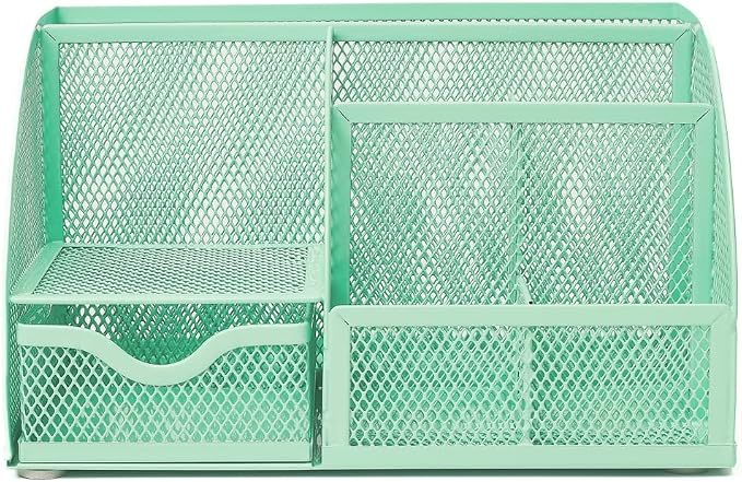 Annova Mesh Desk Organizer Office with 7 Compartments + Drawer/Desk Tidy Candy/Pen Holder/Multifunctional Organizer (Green23)