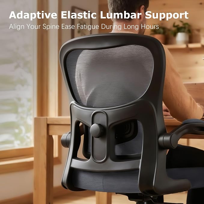 AreShark Office Chair Ergonomic Desk Chairs with Adjustable Lumbar Support, High Back Breathable Mesh Chair with Wheels& Flip-up Armrests,Rolling Swivel Comfy Task Computer Chair for Home Work Gaming