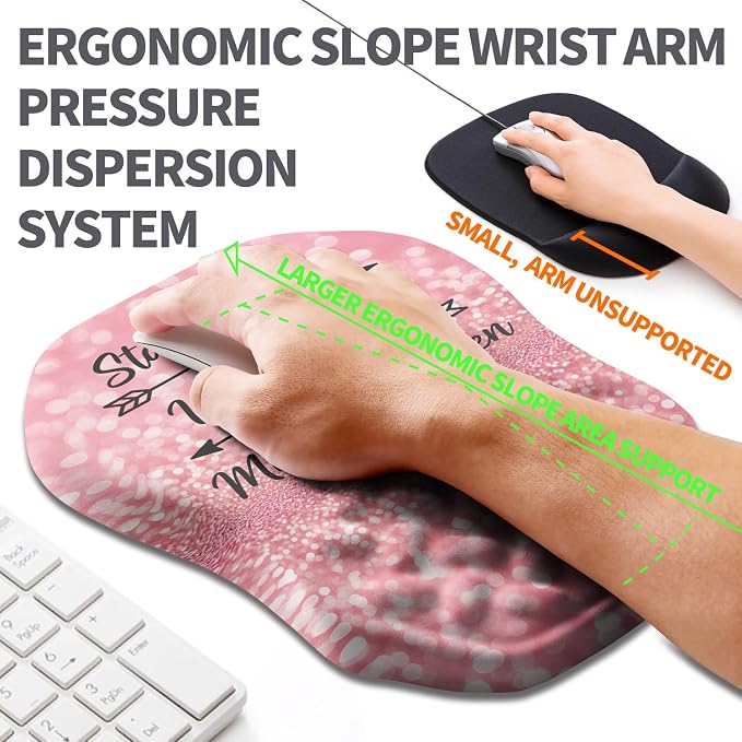 Ergonomic Slope Mouse Pad Wrist Support, Wrist Rest Mousepad for Carpal Tunnel Pain Relief with Massage Bulge and Slow Rebound Memory Foam (12x8 inch, Pink Stay Positive)